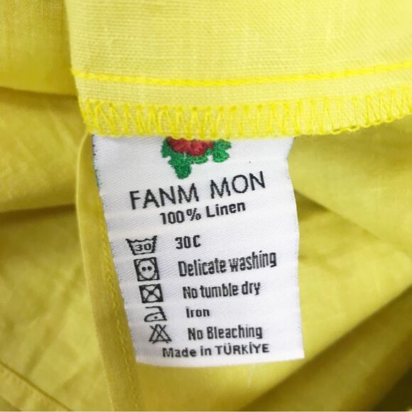 FANM MON Yamile 100% Linen Halter‎ Midi Dress Floral Embroidered Yellow XL New - Picture 9 of 14